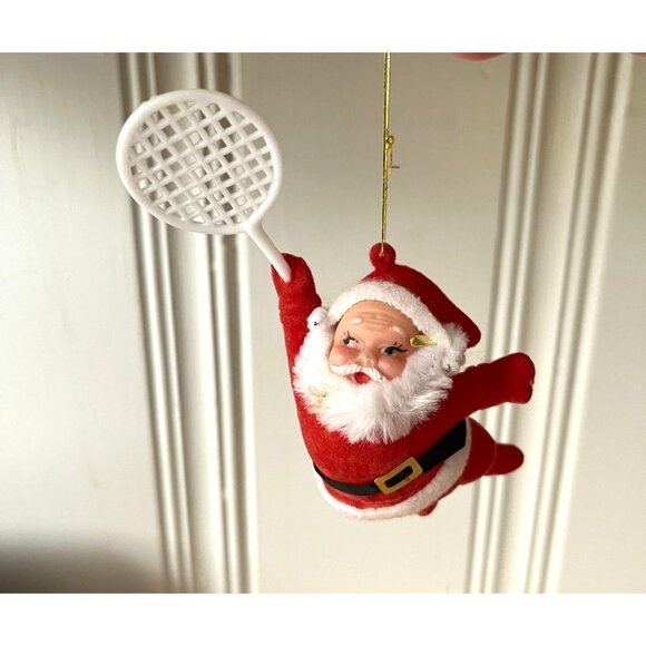 Vintage Mid-Century Modern Santa Claus Ornament With Tennis Racket - Picture 1 of 9
